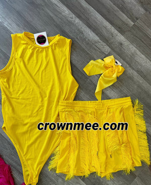 Yellow Shingle Short Set with Bow